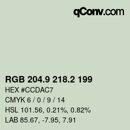 Color code: RGB 204.9 218.2 199 | qconv.com