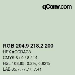カラーコード: RGB 204.9 218.2 200 | qconv.com
