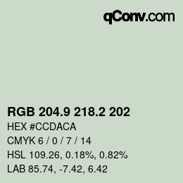 Color code: RGB 204.9 218.2 202 | qconv.com