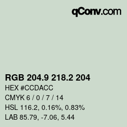 Color code: RGB 204.9 218.2 204 | qconv.com