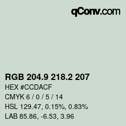 Color code: RGB 204.9 218.2 207 | qconv.com