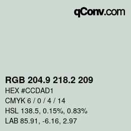 カラーコード: RGB 204.9 218.2 209 | qconv.com