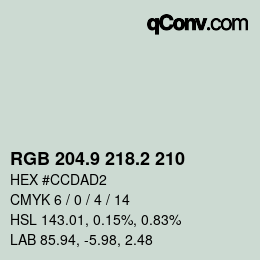 カラーコード: RGB 204.9 218.2 210 | qconv.com
