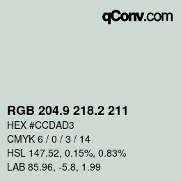 Color code: RGB 204.9 218.2 211 | qconv.com