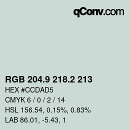 カラーコード: RGB 204.9 218.2 213 | qconv.com