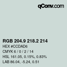 Color code: RGB 204.9 218.2 214 | qconv.com