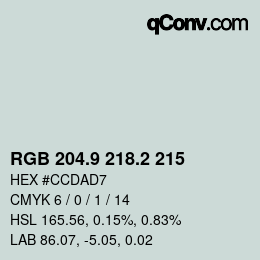 Color code: RGB 204.9 218.2 215 | qconv.com