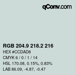 Color code: RGB 204.9 218.2 216 | qconv.com