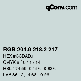 Color code: RGB 204.9 218.2 217 | qconv.com