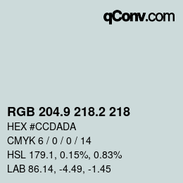 Color code: RGB 204.9 218.2 218 | qconv.com