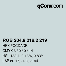 Color code: RGB 204.9 218.2 219 | qconv.com