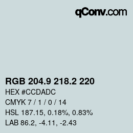 Color code: RGB 204.9 218.2 220 | qconv.com
