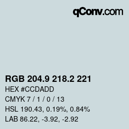 カラーコード: RGB 204.9 218.2 221 | qconv.com