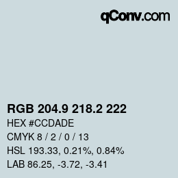 カラーコード: RGB 204.9 218.2 222 | qconv.com