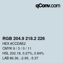 カラーコード: RGB 204.9 218.2 226 | qconv.com