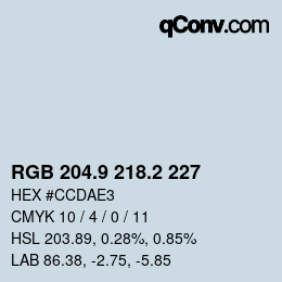 Color code: RGB 204.9 218.2 227 | qconv.com