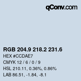 カラーコード: RGB 204.9 218.2 231.6 | qconv.com