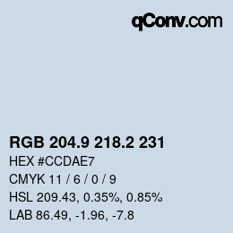 Color code: RGB 204.9 218.2 231 | qconv.com