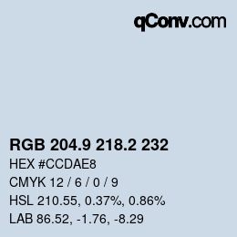 カラーコード: RGB 204.9 218.2 232 | qconv.com