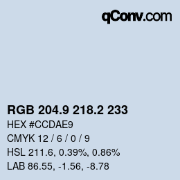 カラーコード: RGB 204.9 218.2 233 | qconv.com