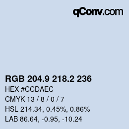 Color code: RGB 204.9 218.2 236 | qconv.com