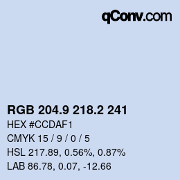 Color code: RGB 204.9 218.2 241 | qconv.com