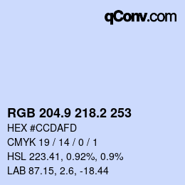 Color code: RGB 204.9 218.2 253 | qconv.com