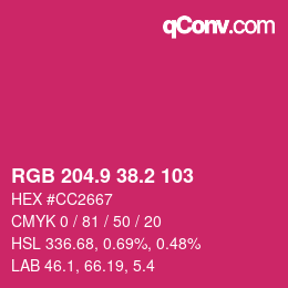 カラーコード: RGB 204.9 38.2 103 | qconv.com