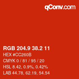 カラーコード: RGB 204.9 38.2 11 | qconv.com