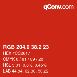 カラーコード: RGB 204.9 38.2 23 | qconv.com