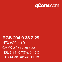 カラーコード: RGB 204.9 38.2 29 | qconv.com