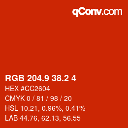 カラーコード: RGB 204.9 38.2 4 | qconv.com