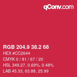 カラーコード: RGB 204.9 38.2 68 | qconv.com