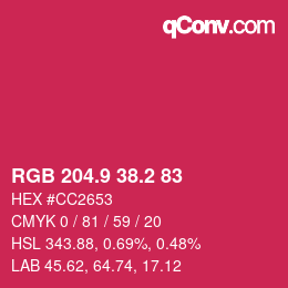 カラーコード: RGB 204.9 38.2 83 | qconv.com