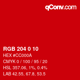 カラーコード: RGB 204 0 10 | qconv.com