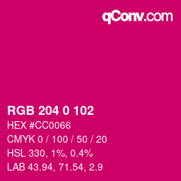 颜色代码: RGB 204 0 102 | qconv.com