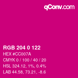 Color code: RGB 204 0 122 | qconv.com