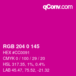 Color code: RGB 204 0 145 | qconv.com