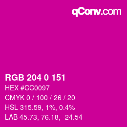 Color code: RGB 204 0 151 | qconv.com