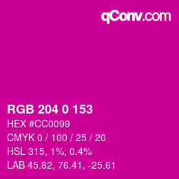 カラーコード: RGB 204 0 153 | qconv.com