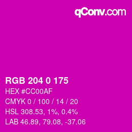 カラーコード: RGB 204 0 175 | qconv.com