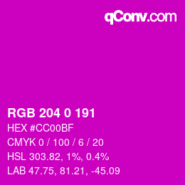 颜色代码: RGB 204 0 191 | qconv.com