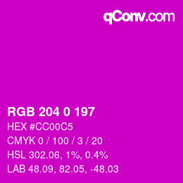 カラーコード: RGB 204 0 197 | qconv.com