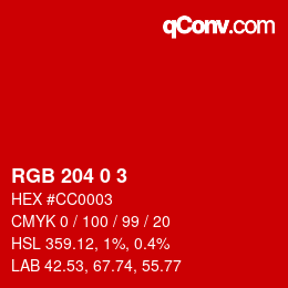 Color code: RGB 204 0 3 | qconv.com