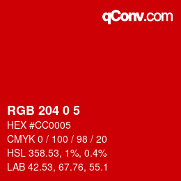 Color code: RGB 204 0 5 | qconv.com