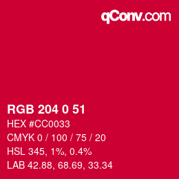 颜色代码: RGB 204 0 51 | qconv.com