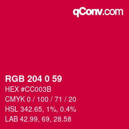 颜色代码: RGB 204 0 59 | qconv.com