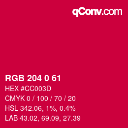 カラーコード: RGB 204 0 61 | qconv.com