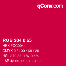 颜色代码: RGB 204 0 65 | qconv.com
