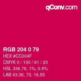 颜色代码: RGB 204 0 79 | qconv.com